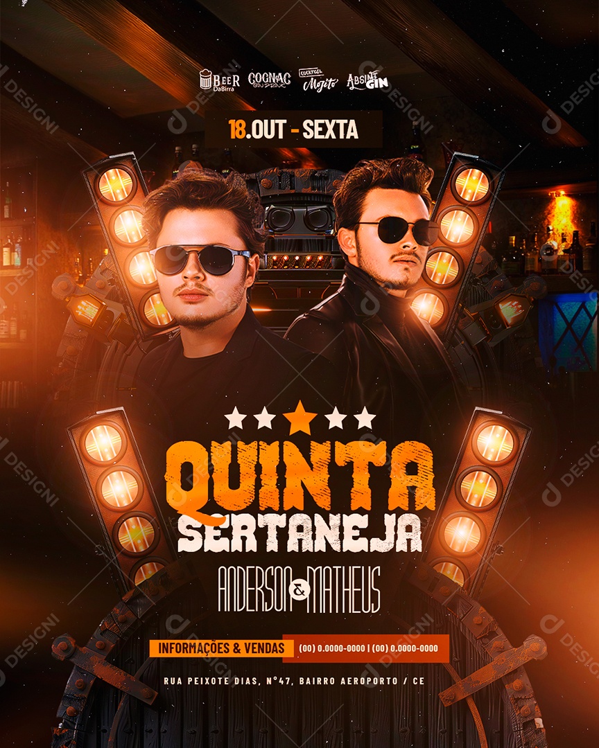 Flyer Quinta Sertaneja Anderson e Matheus Social Media PSD Editável