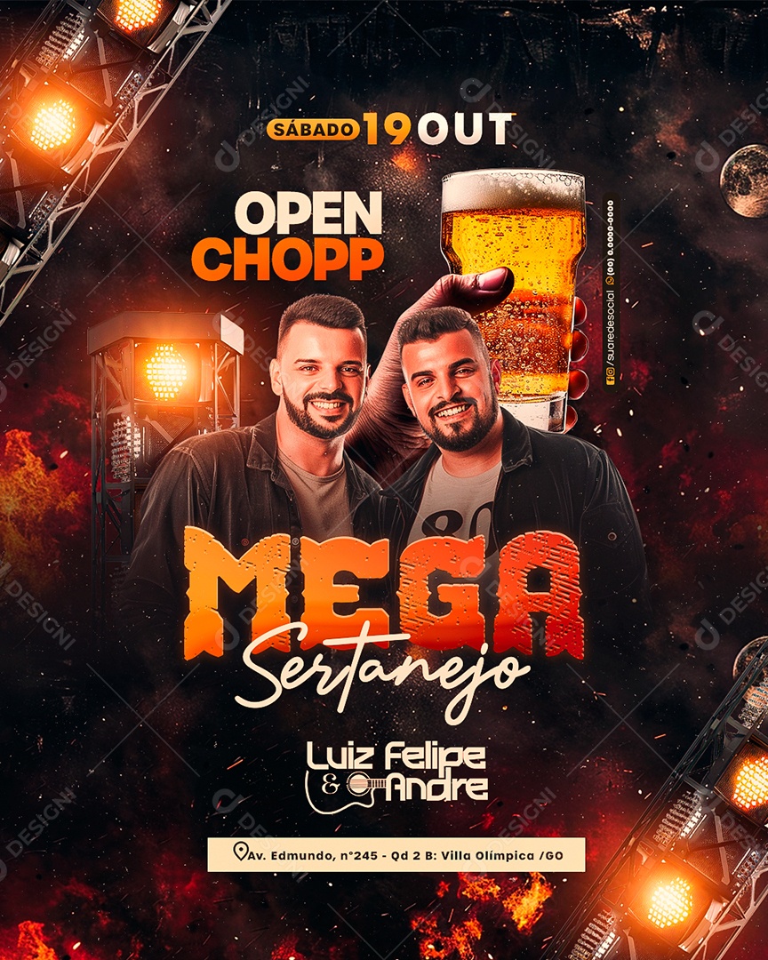 Flyer Mega Sertanejo Luiz Felipe e Andre Social Media PSD Editável