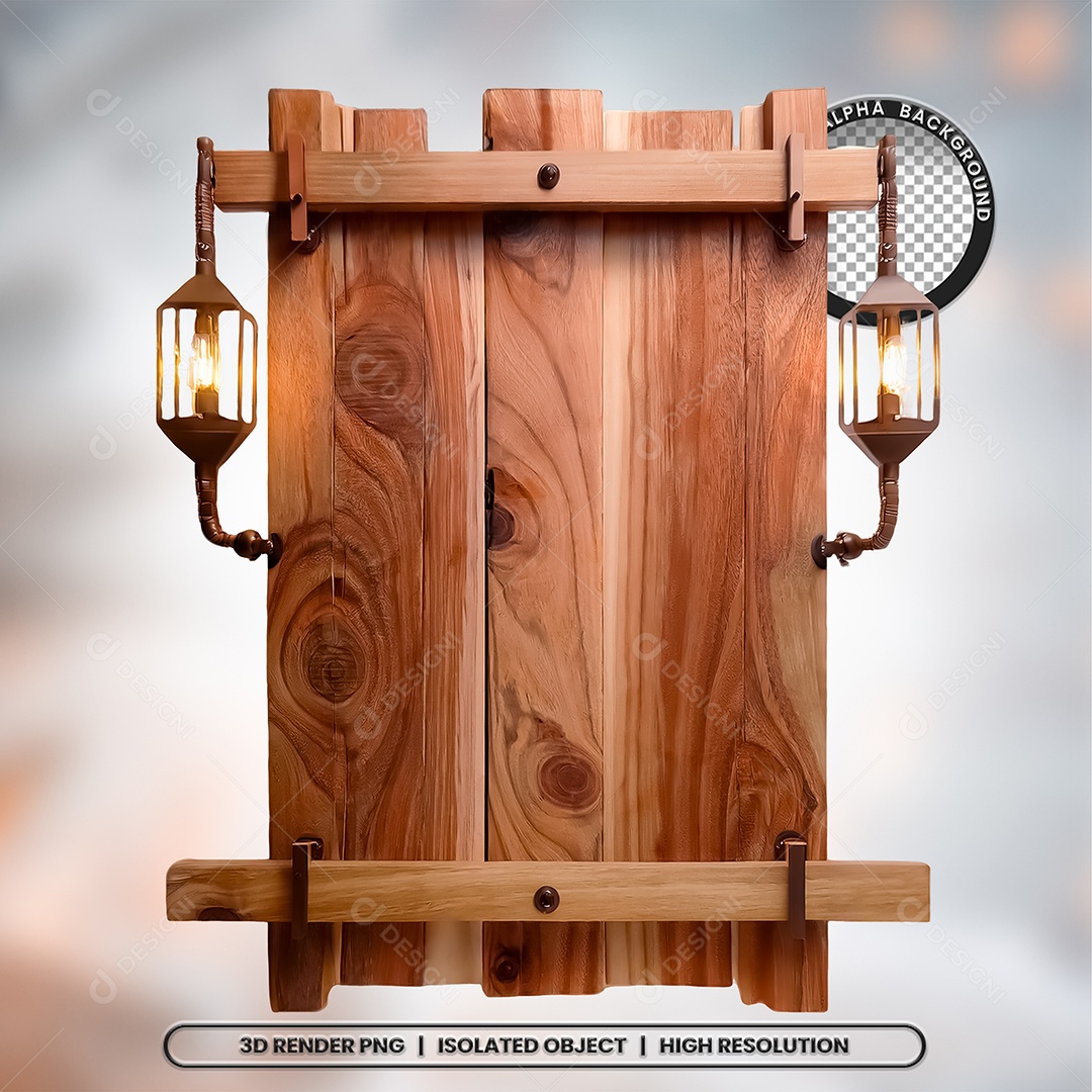 Elemento 3D Placa de Madeira com Lâmpadas para Composição PSD