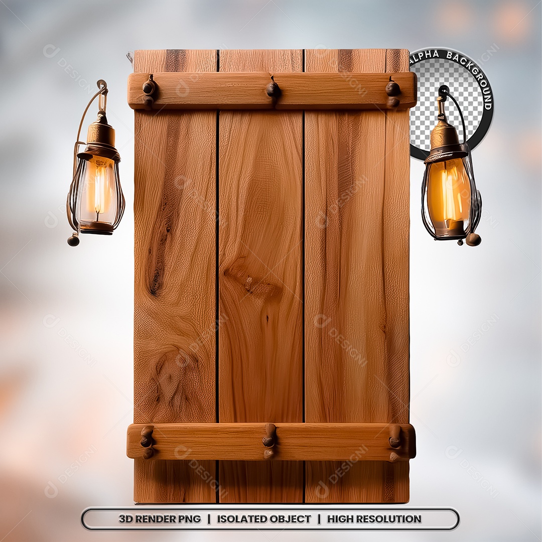 Elemento 3D Placa de Madeira com Lâmpadas para Composição PSD