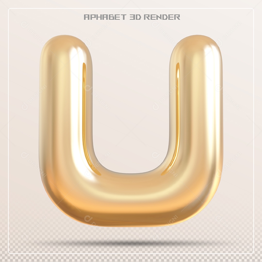 Letra 3D U Dourada Para Composição PSD