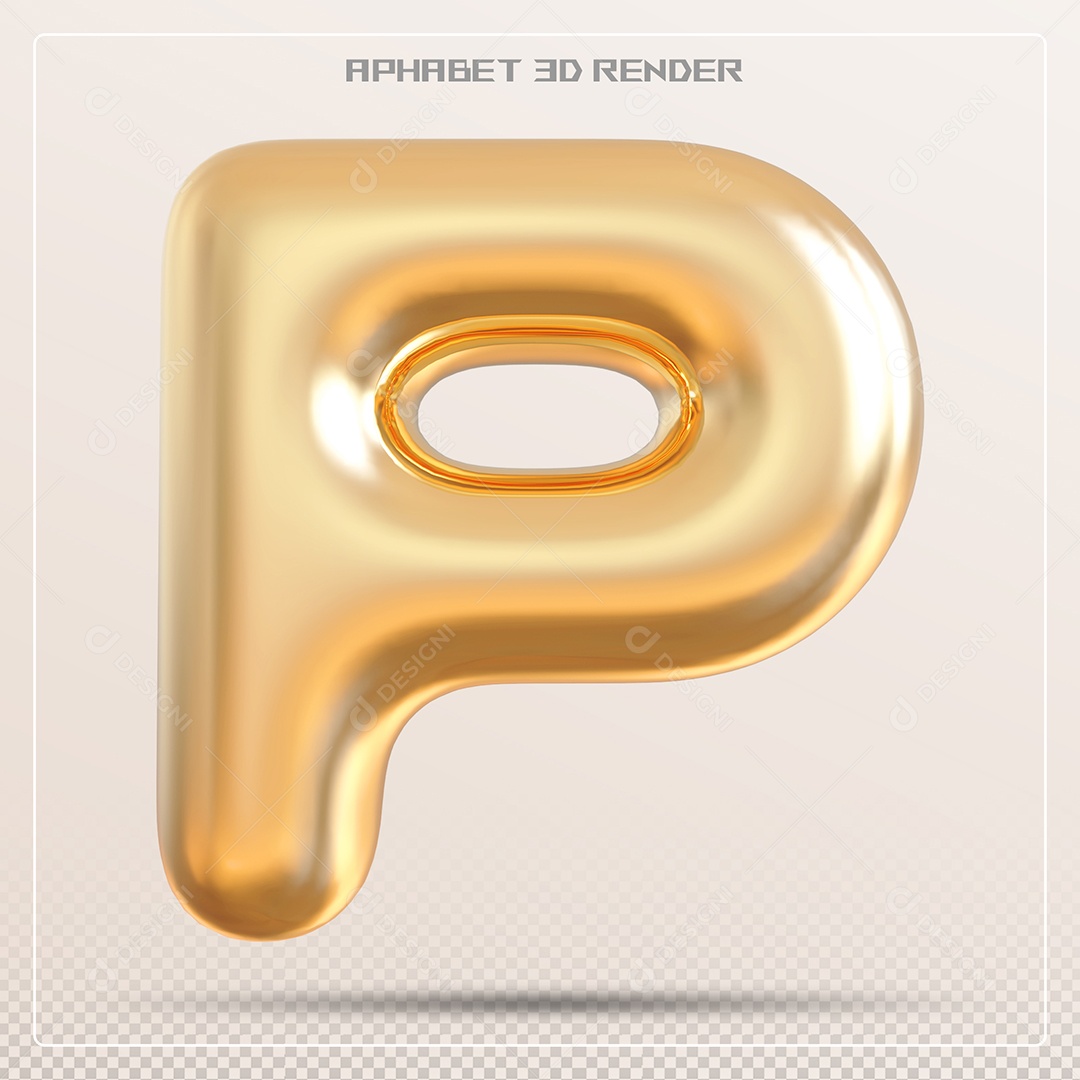 Letra 3D P Dourada Para Composição PSD