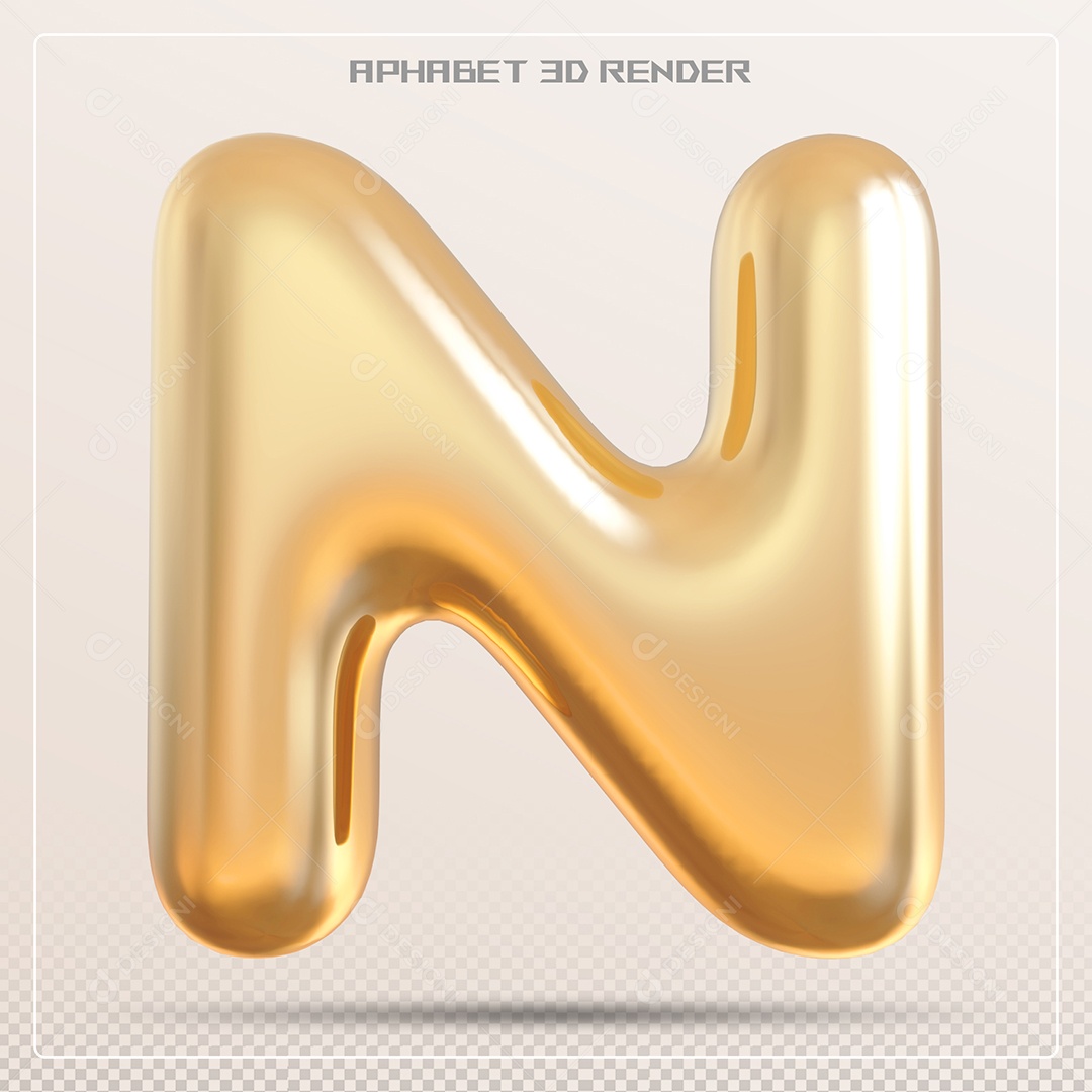 Letra 3D N Dourada Para Composição PSD