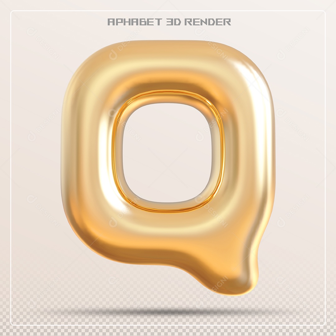 Letra 3D Q Dourada Para Composição PSD
