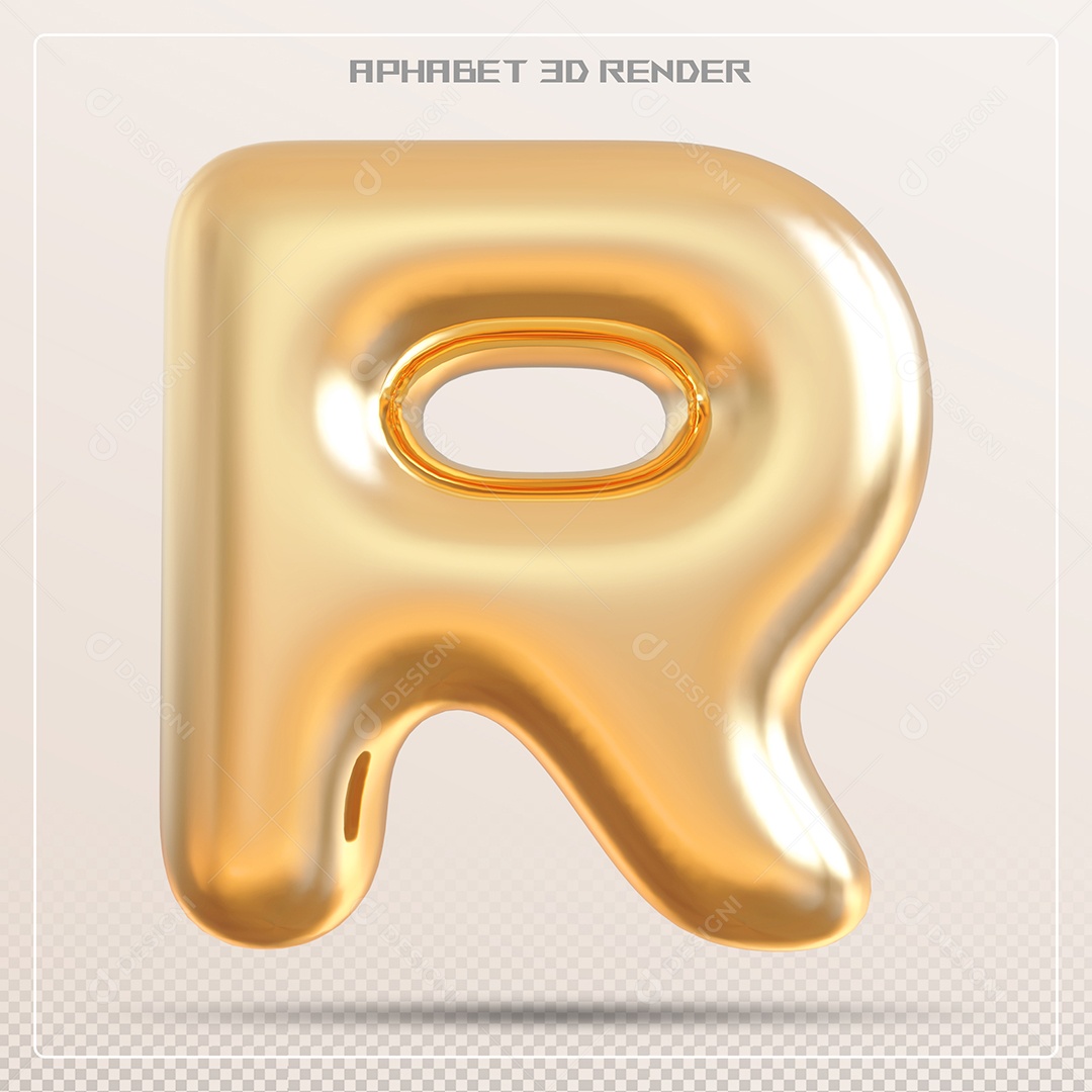 Letra 3D R Dourada Para Composição PSD