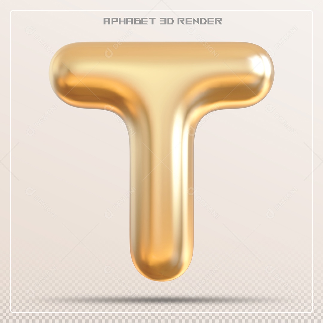 Letra 3D T Dourada Para Composição PSD