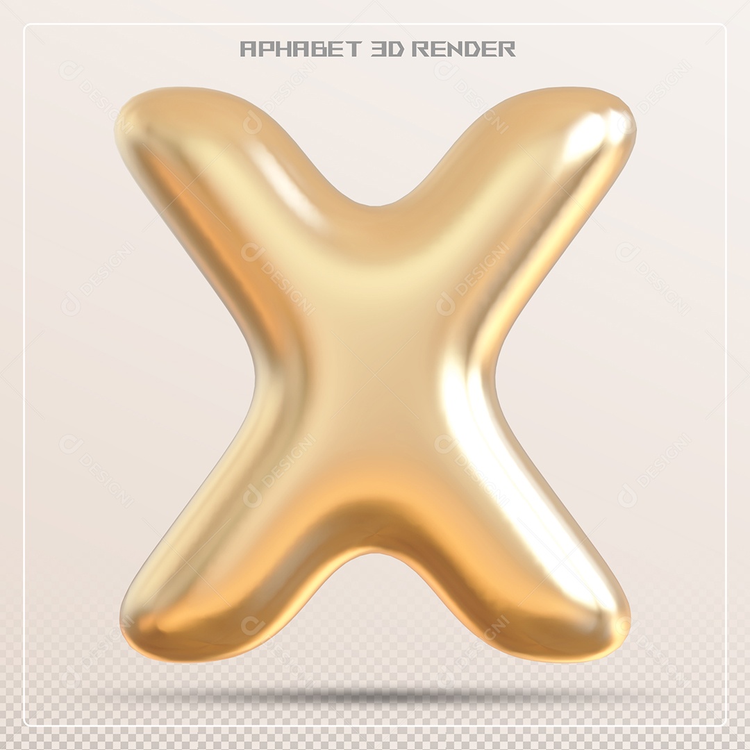 Letra 3D X  Dourada Para Composição PSD