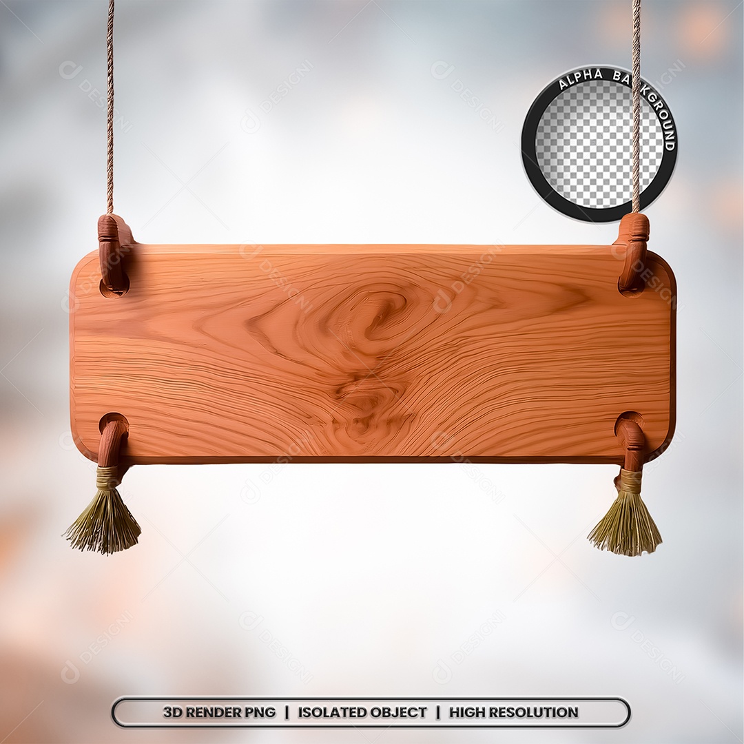 Placa de Madeira Com Cordas Elemento 3D para Composição PSD