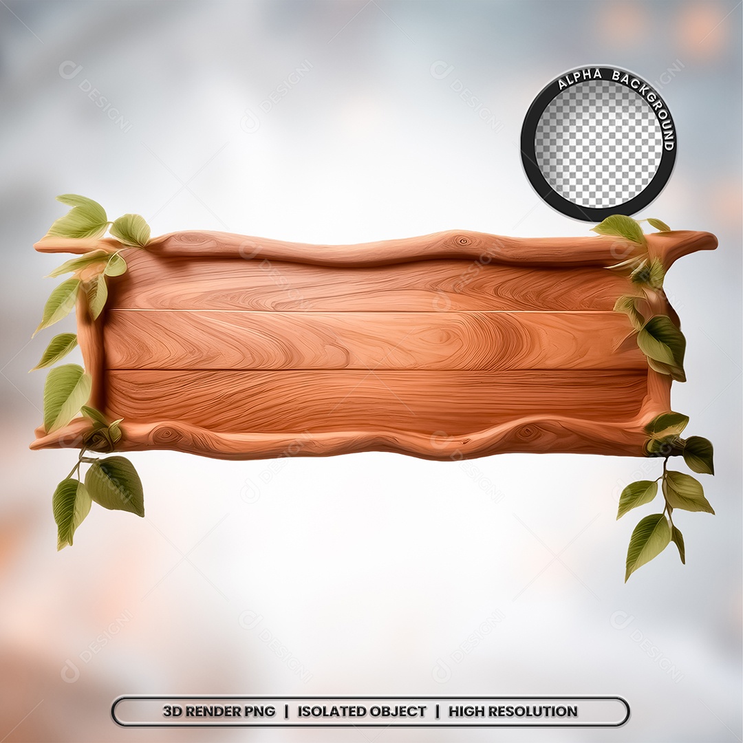 Placa de Madeira Elemento 3D para Composição PSD
