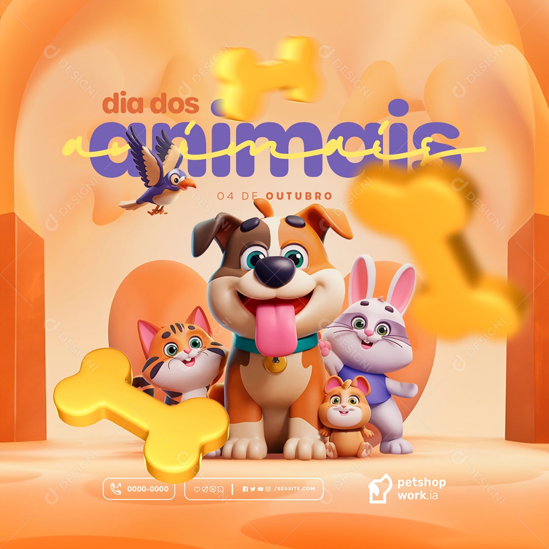 Social Media Dia dos Animais 04 de Outubro PSD Editável