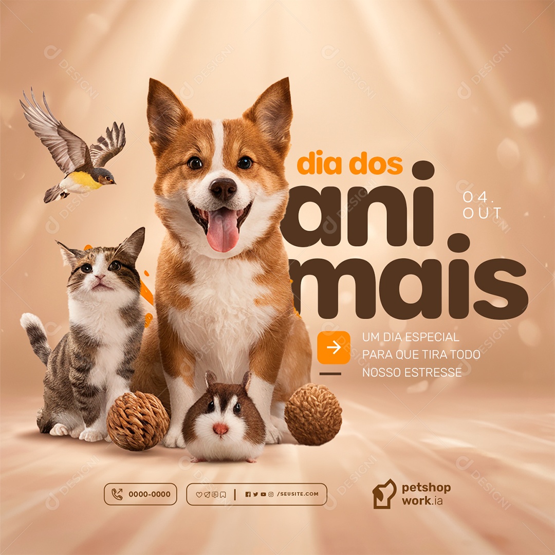 Dia dos Animais 04 de Outubro Um Dia Especial Social Media PSD Editável