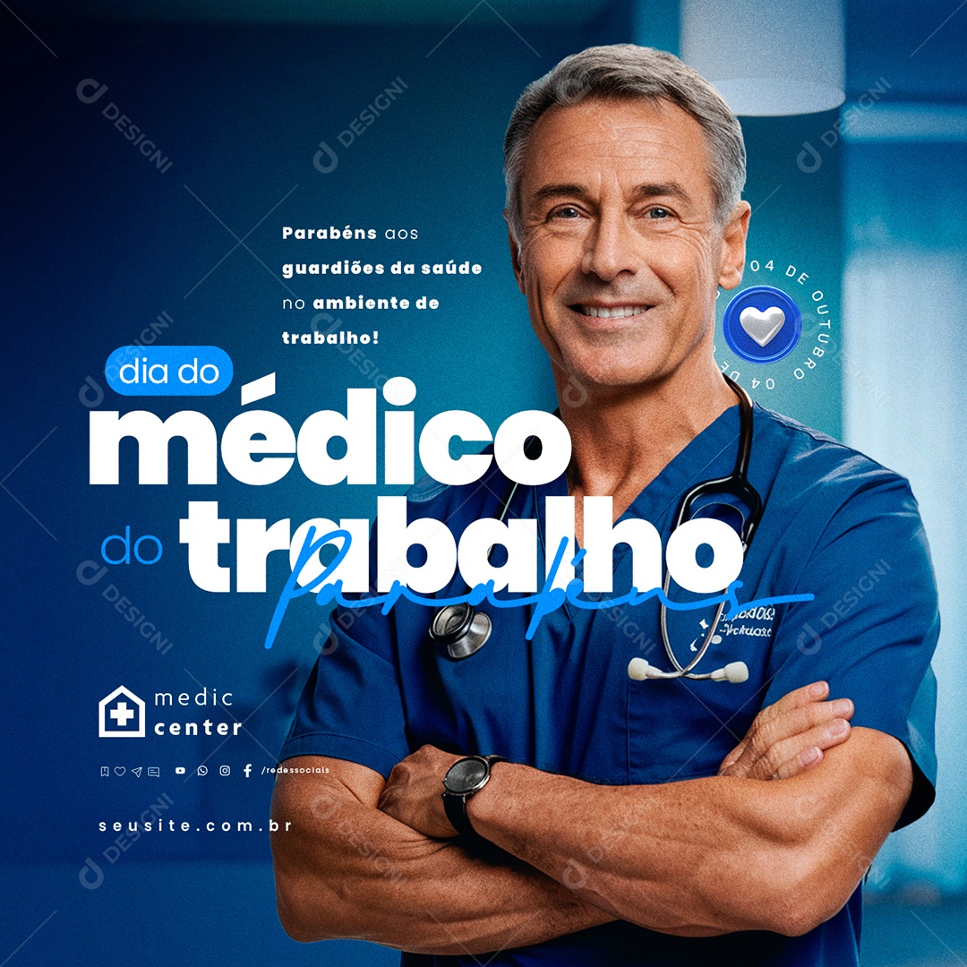 Social Media Dia do Médico do Trabalho 04 de Outubro Parabéns PSD Editável
