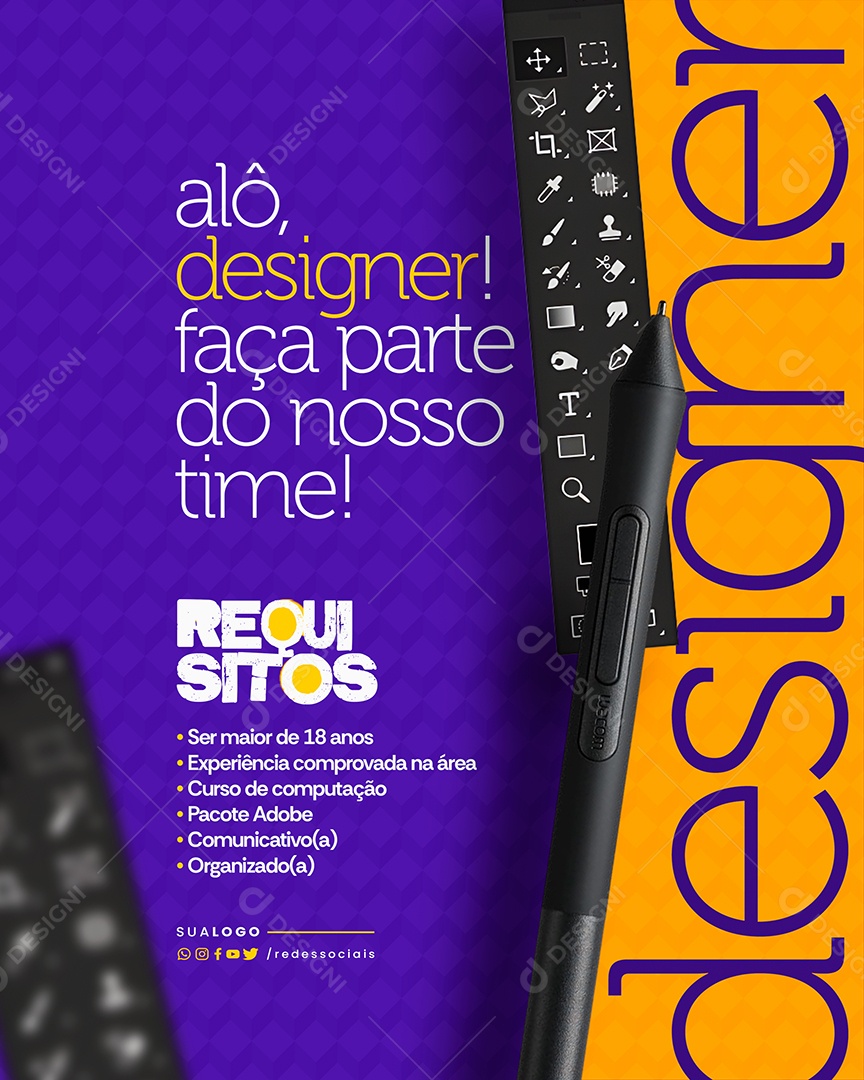 Social Media Vaga de Emprego Temos Vaga Alô Designer PSD Editável