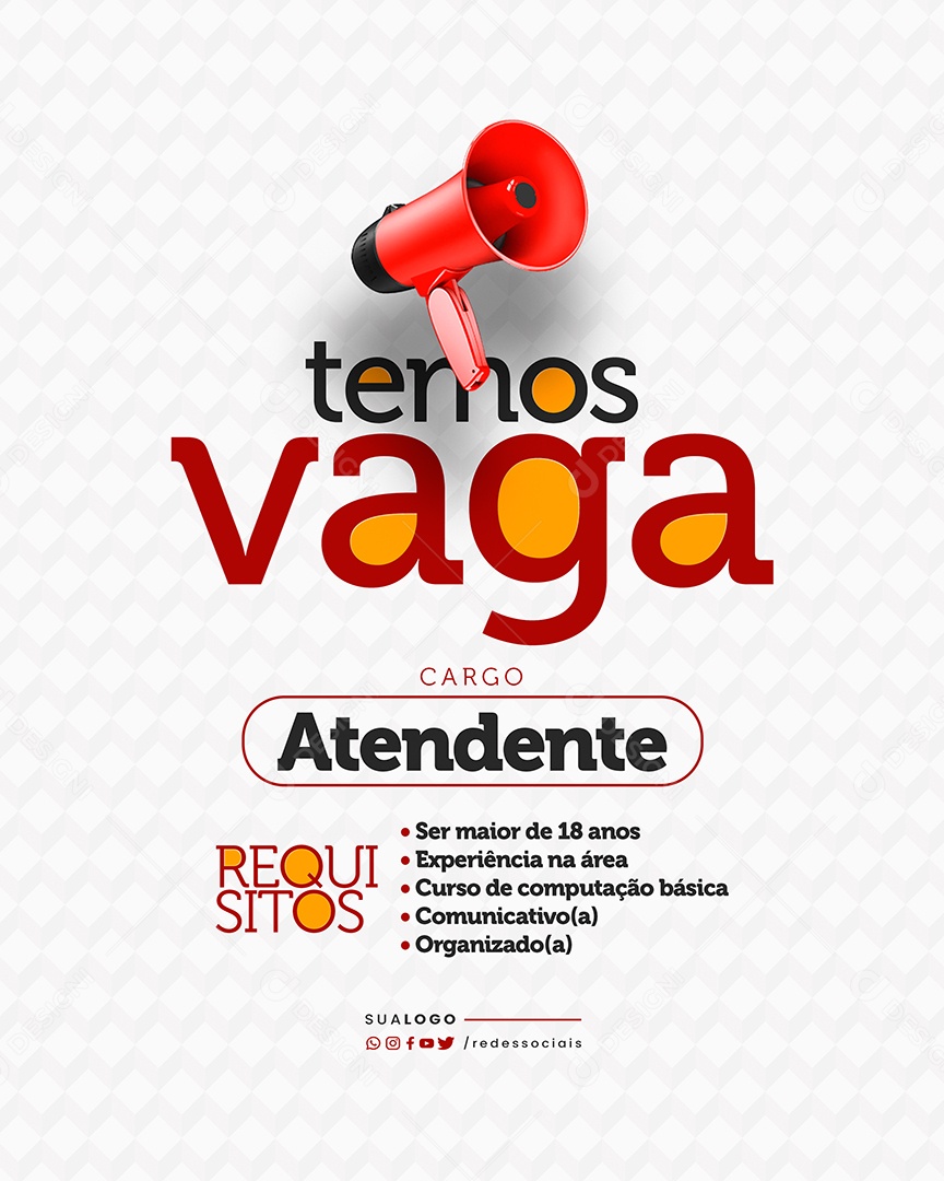 Social Media Vaga de Emprego Temos Vaga Atendente PSD Editável
