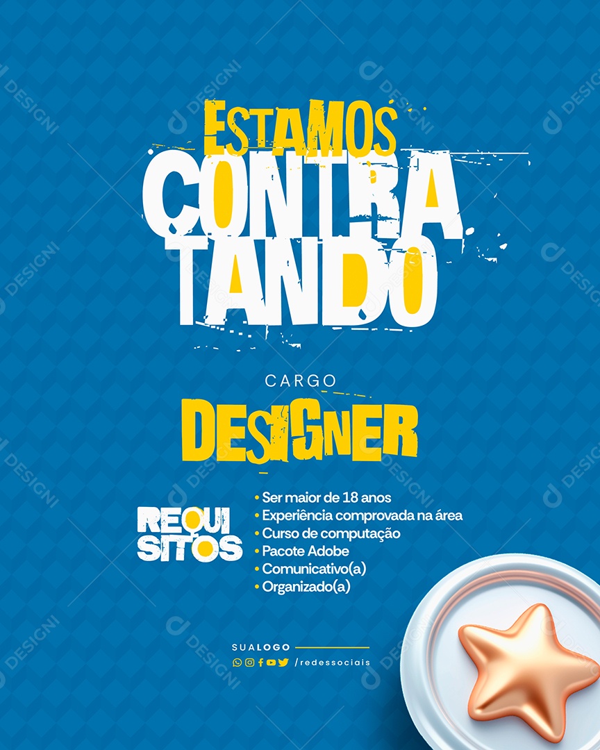 Social Media Vaga de Emprego Temos Vaga Designer PSD Editável
