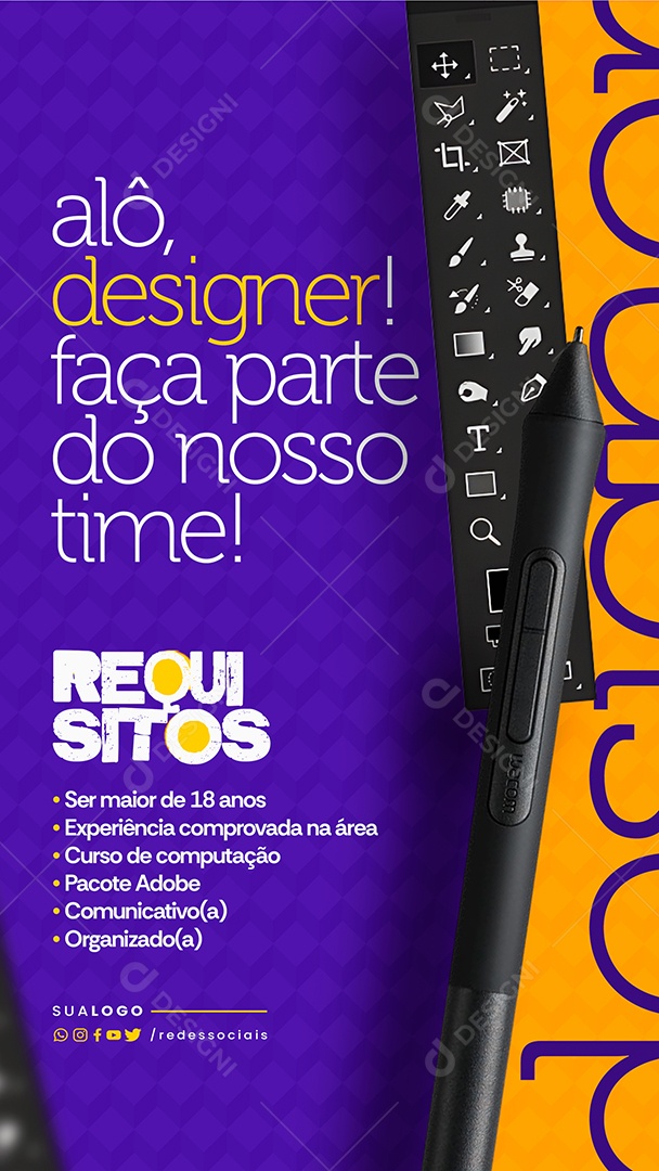 Story Social Media Vaga de Emprego Temos Vaga Alô Designer PSD Editável