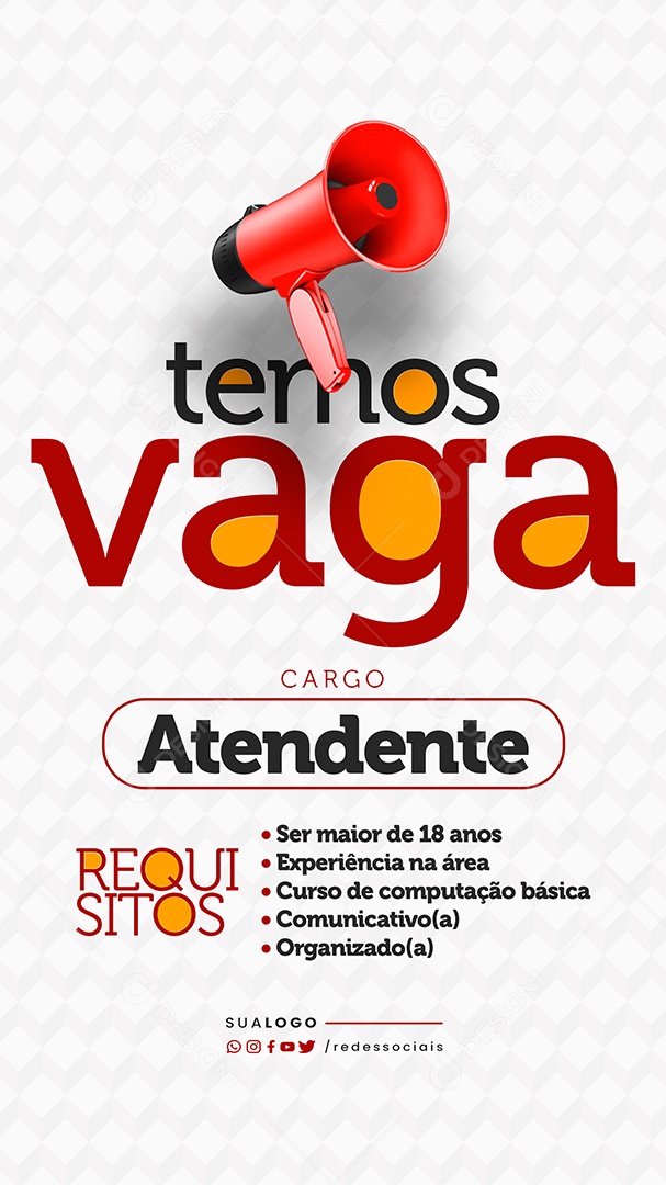 Story Social Media Vaga de Emprego Temos Vaga Atendente PSD Editável