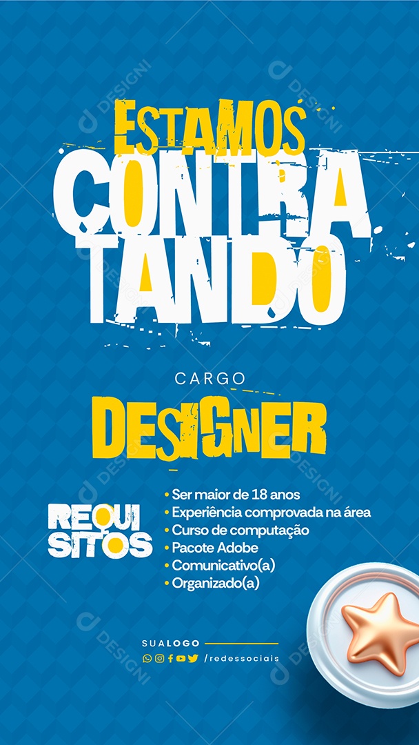 Story Social Media Vaga de Emprego Temos Vaga Designer PSD Editável