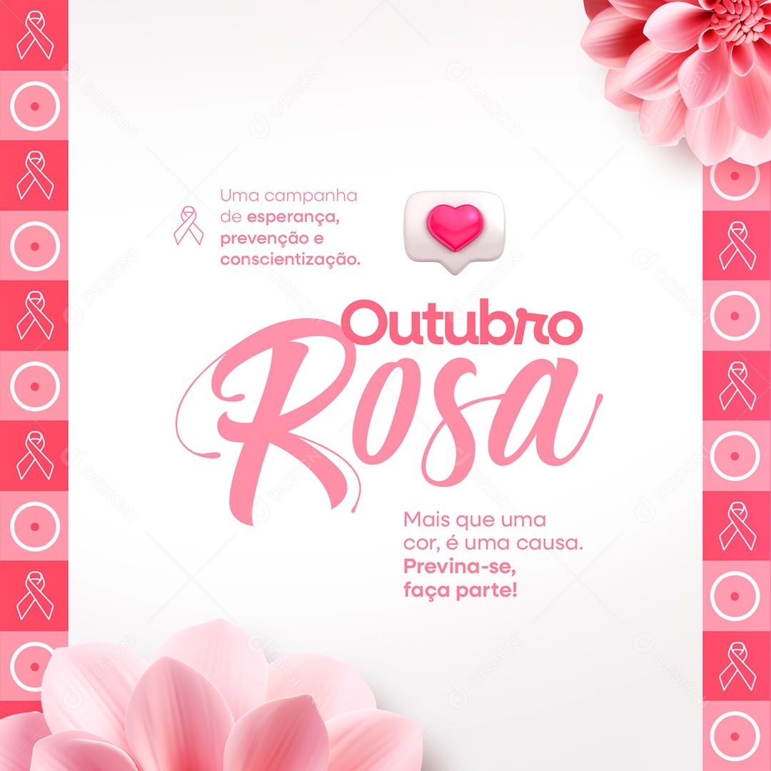 Outubro Rosa Mês de Conscientização Sobre o Câncer de Mama Social Media PSD Editável