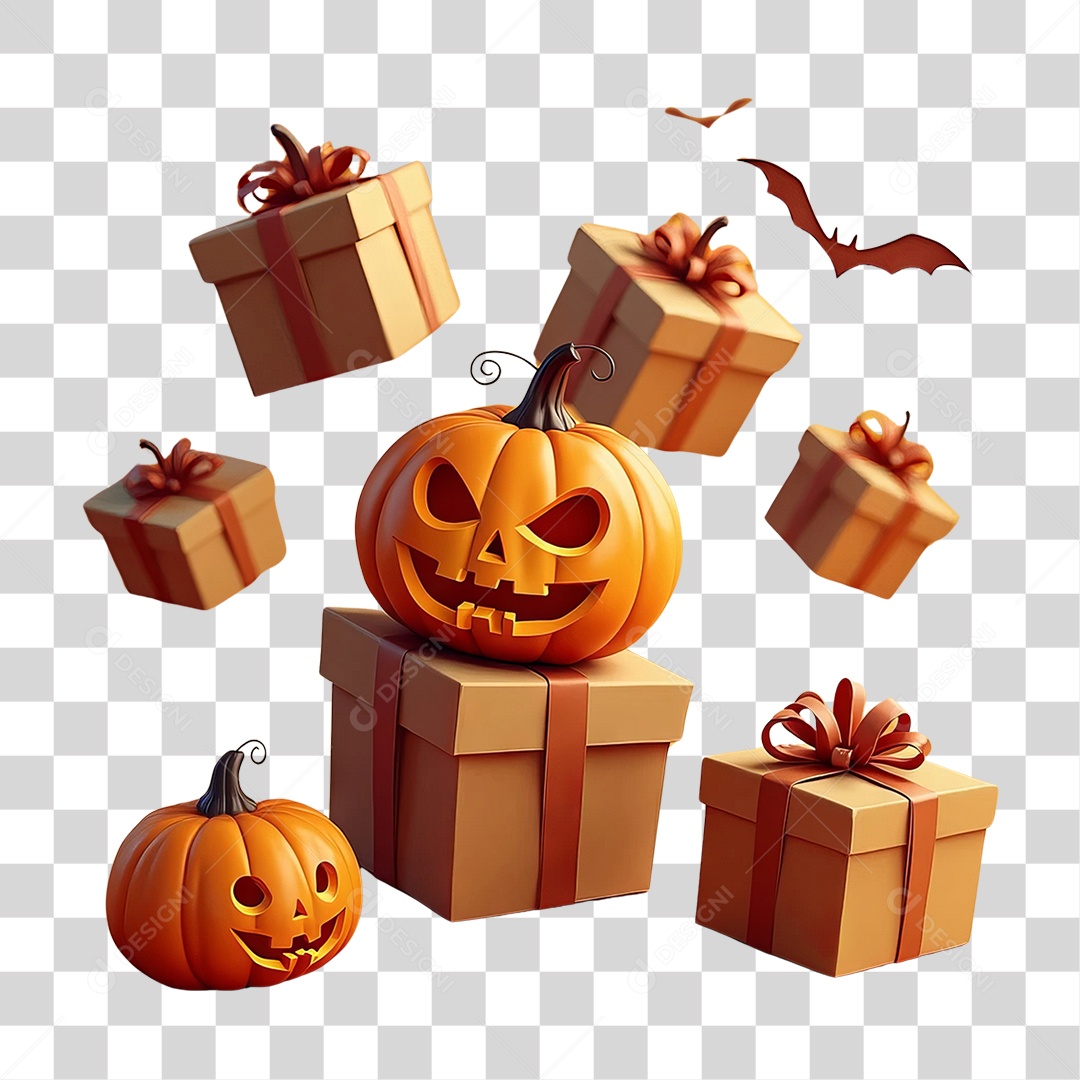 Caixa de Presentes com Abóbora do Halloween PNG Transparente