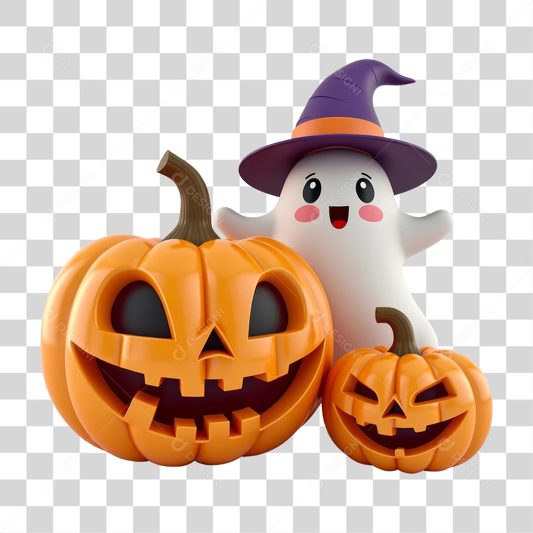 Abóbora e Fantasma do Halloween PNG Transparente