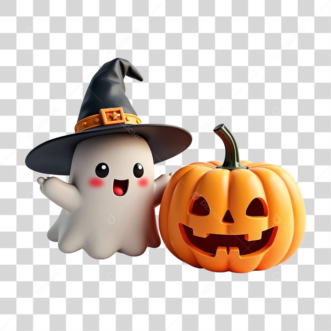 Abóbora e Fantasma do Halloween PNG Transparente