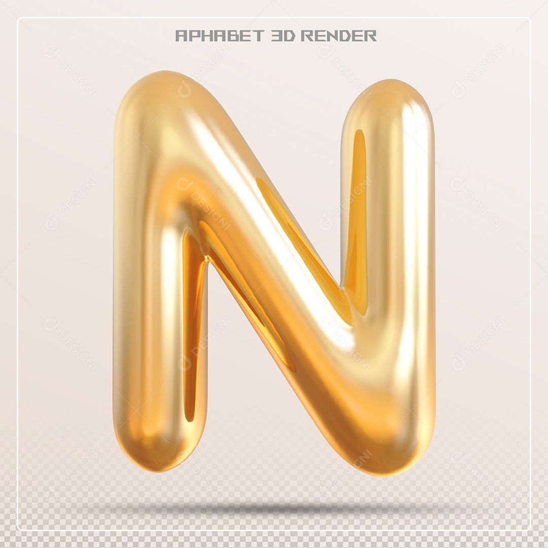 Letra 3D N Dourada Para Composição PSD