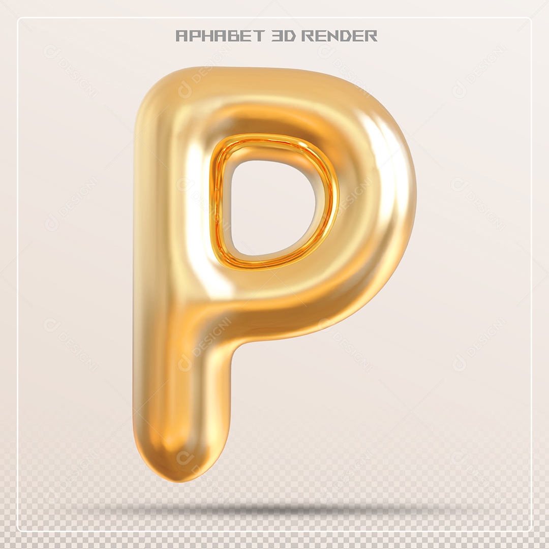 Letra 3D P Dourada Para Composição PSD