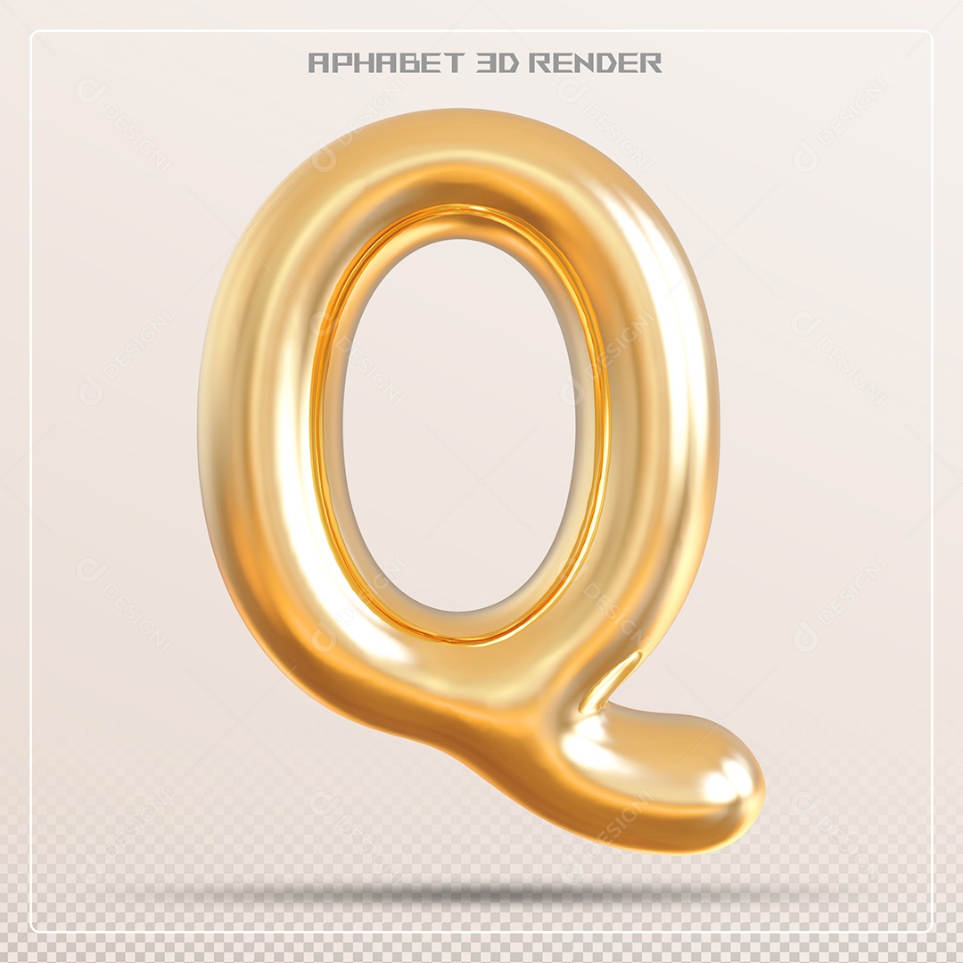 Letra 3D Q Dourada Para Composição PSD