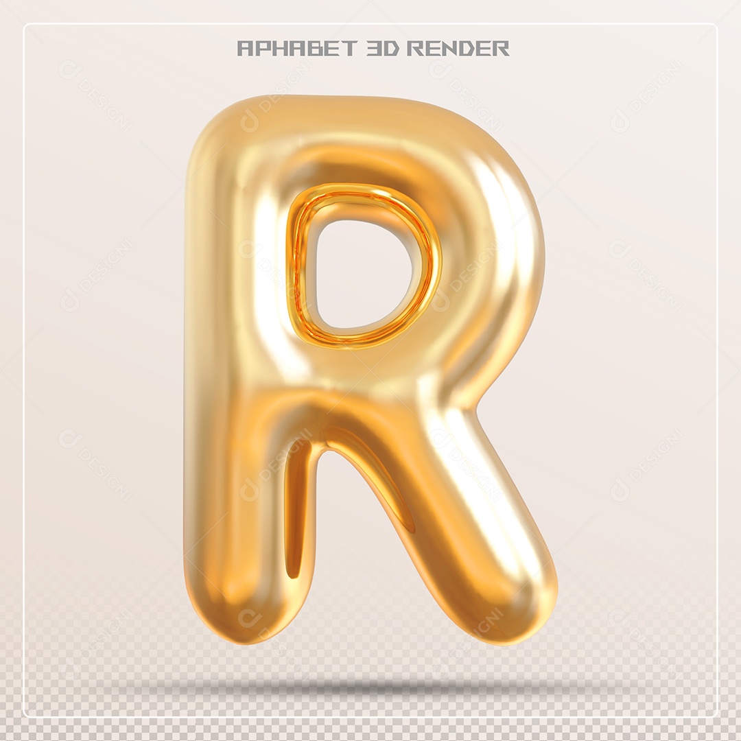 Letra 3D R Dourada Para Composição PSD