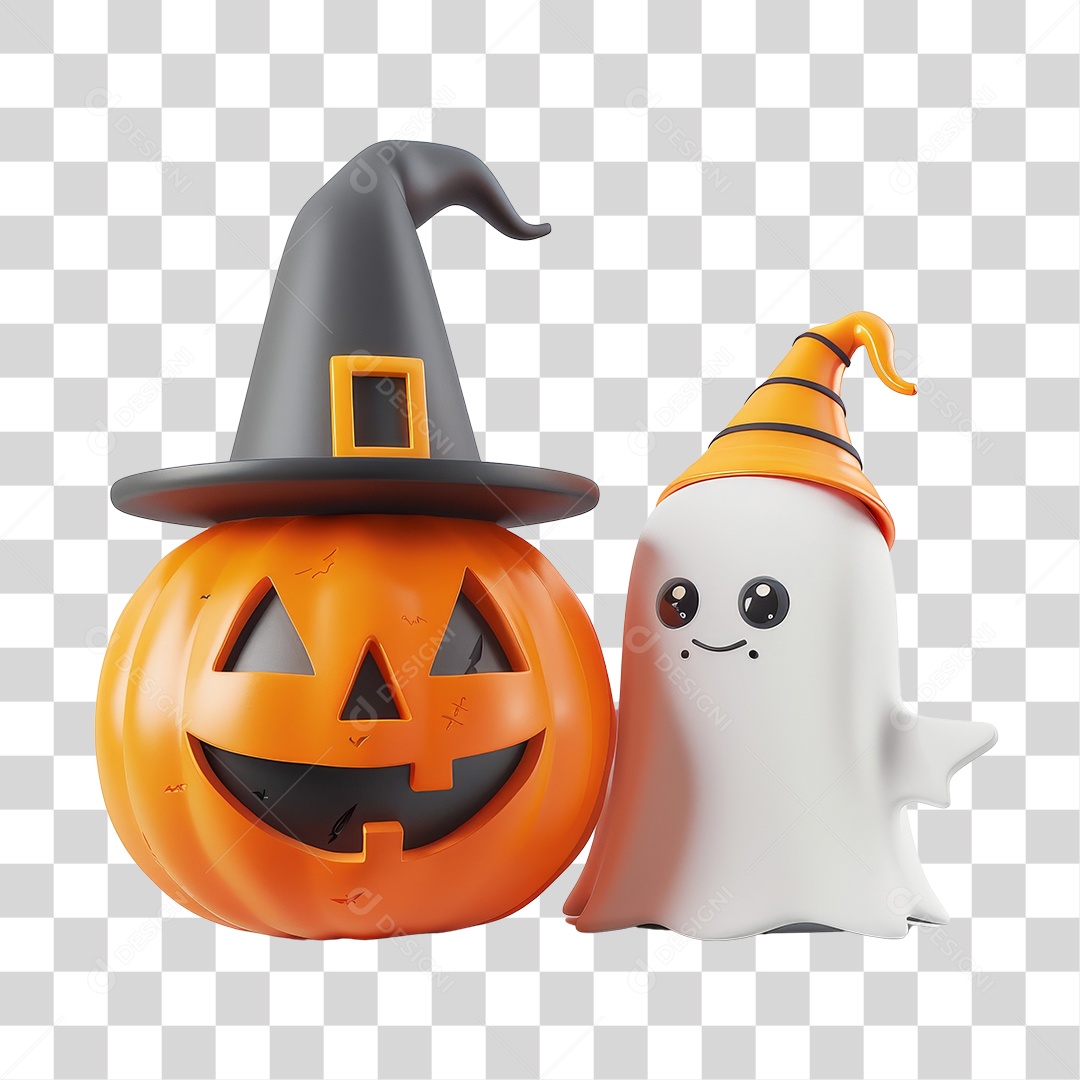 Abóbora e Fantasma do Halloween PNG Transparente