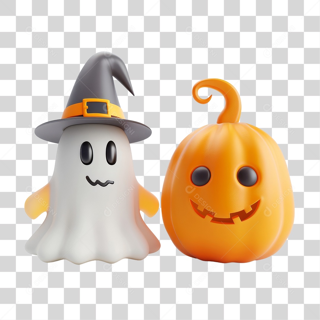 Abóbora e Fantasma do Halloween PNG Transparente