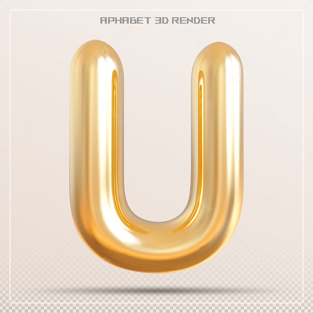 Letra 3D U Dourada Para Composição PSD