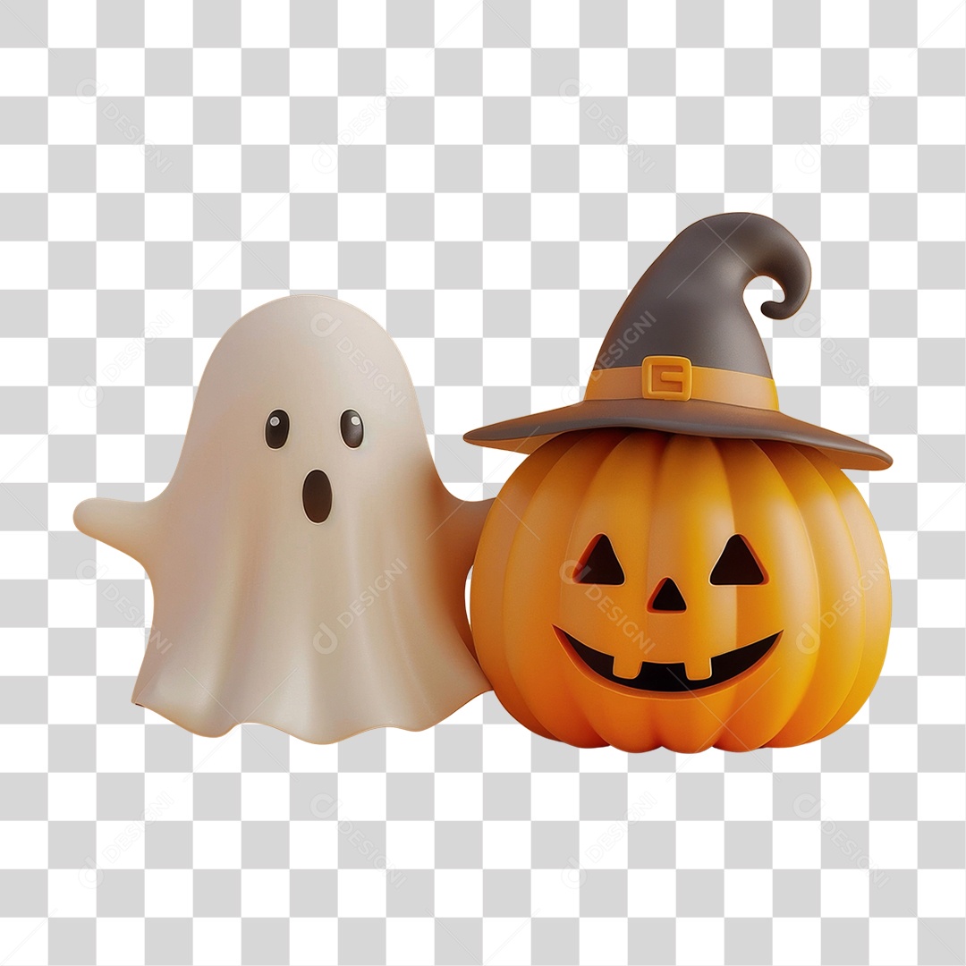 Abóbora e Fantasma do Halloween PNG Transparente