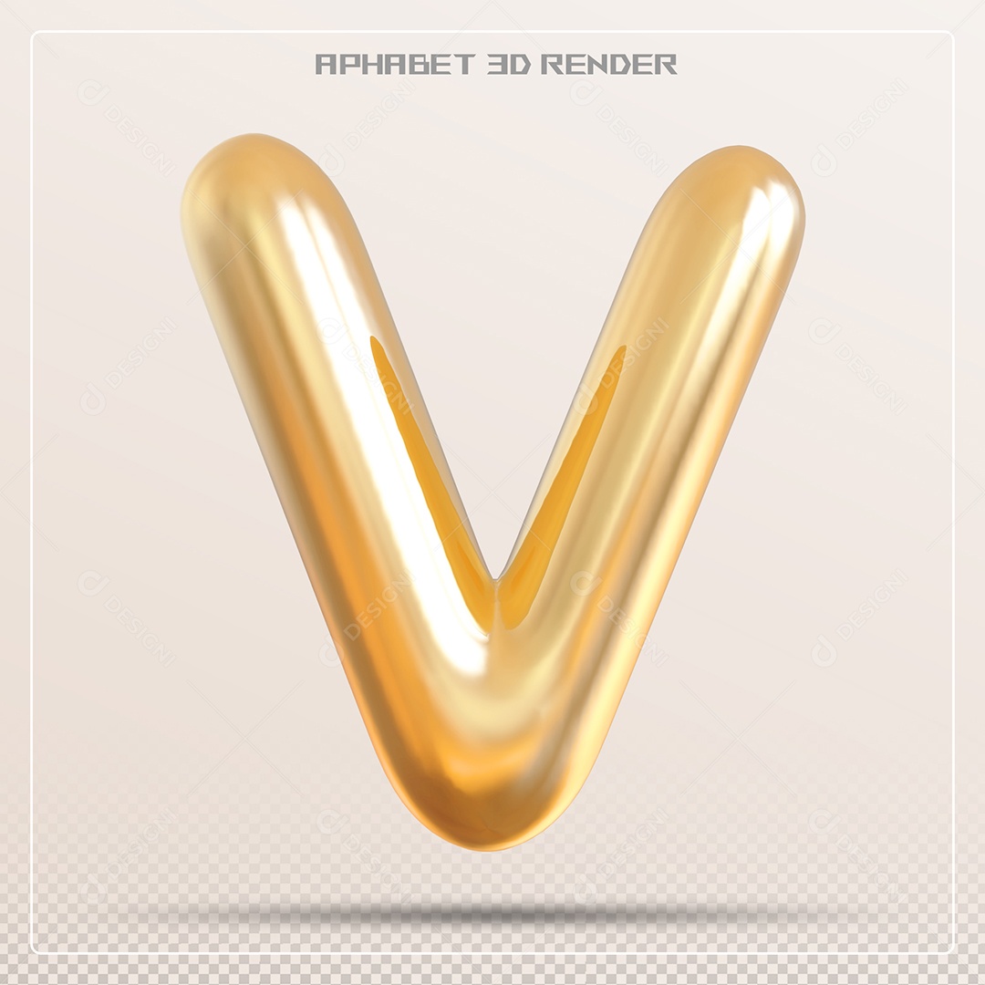 Letra 3D V Dourada Para Composição PSD