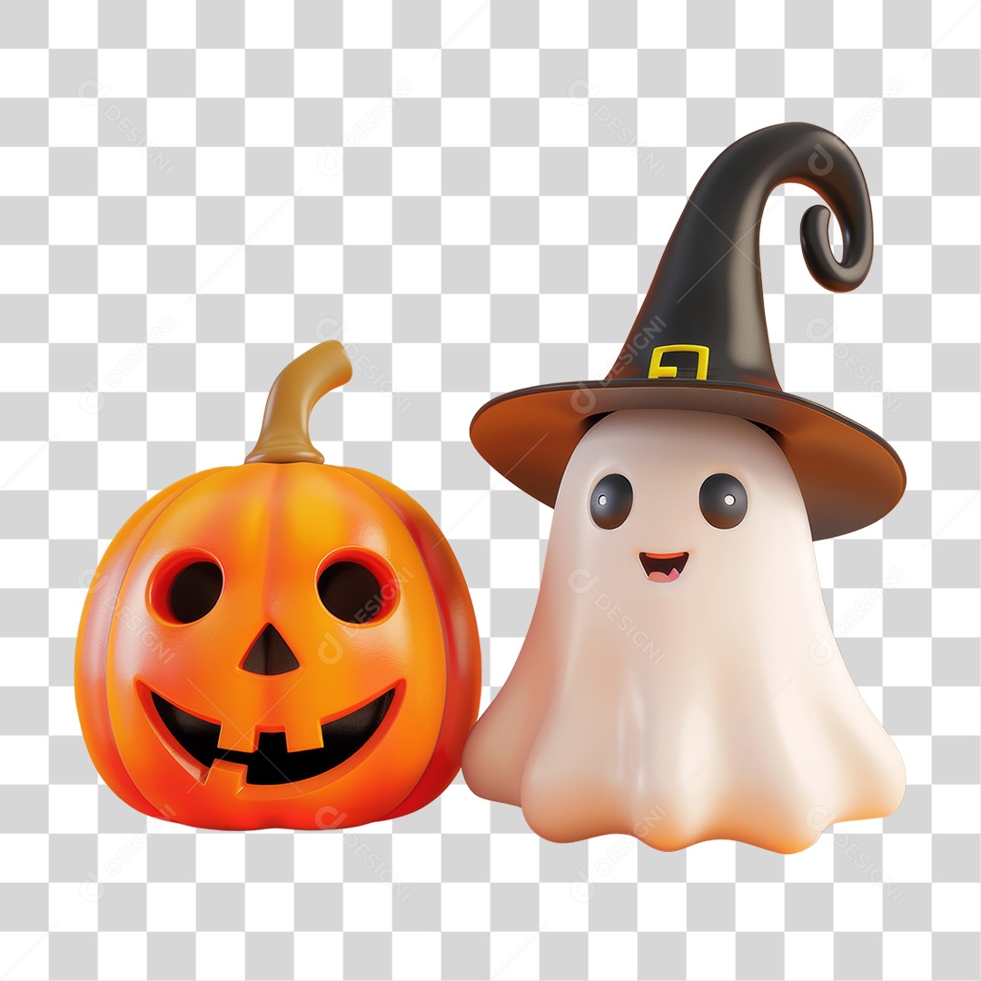 Abóbora e Fantasma do Halloween PNG Transparente