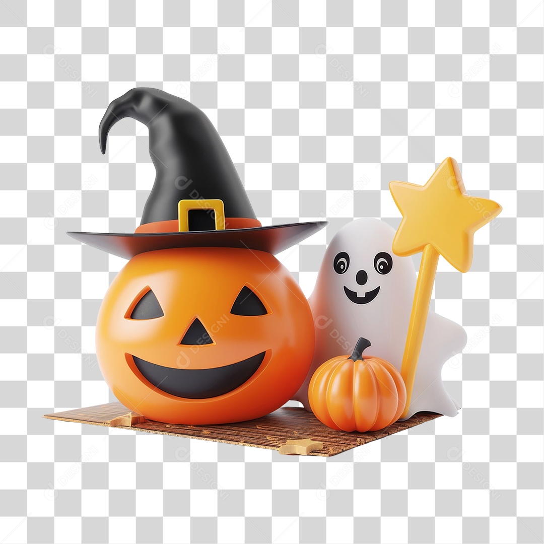 Abóbora e Fantasma do Halloween PNG Transparente