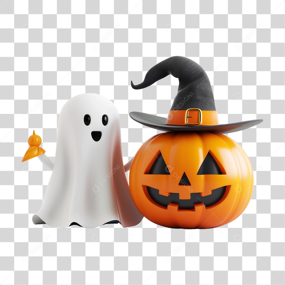 Abóbora e Fantasma do Halloween PNG Transparente