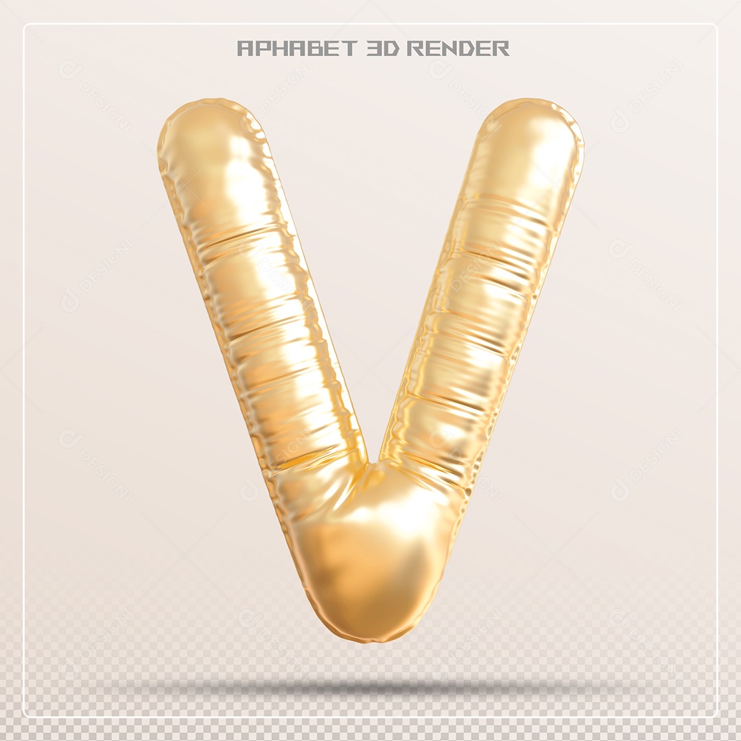 Balão Dourado Letra V Maiúscula Elemento 3D Para Composição PSD