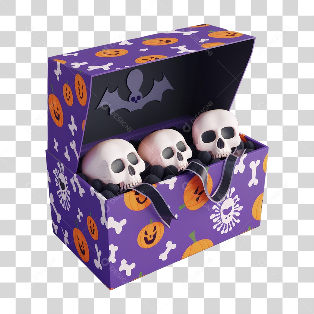 Caveiras em Caixas de Presentes Halloween PNG Transparente