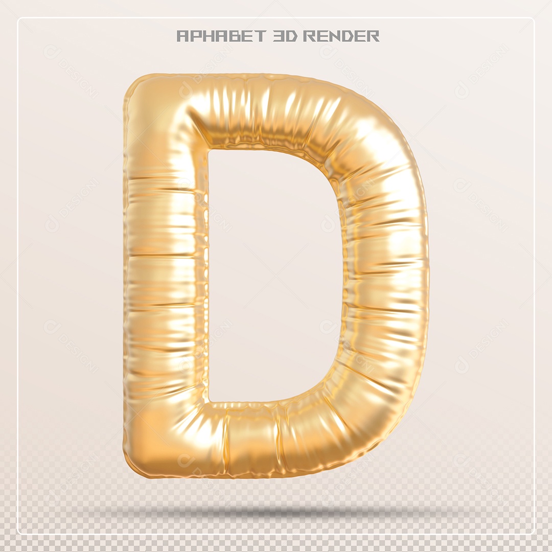 Golden Balloon Letra D Maiúscula 3D Element for PSD Composition