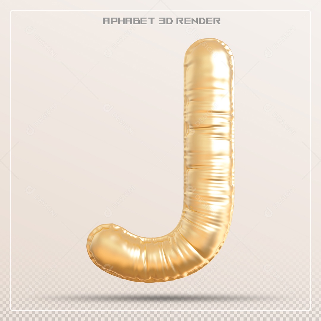 Balão Dourado Letra J Maiúscula Elemento 3D Para Composição PSD