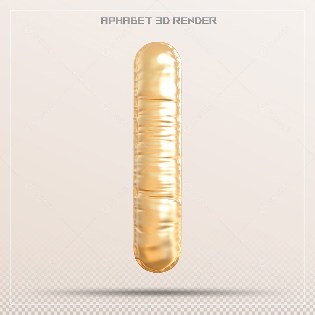 Balão Dourado Letra I Maiúscula Elemento 3D Para Composição PSD