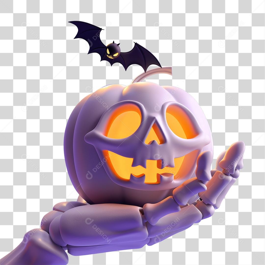 Mão Esqueleto com Abóbora do Halloween PNG Transparente
