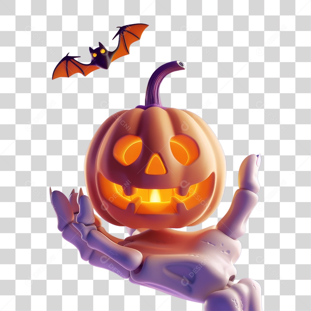 Mão Esqueleto com Abóbora do Halloween PNG Transparente