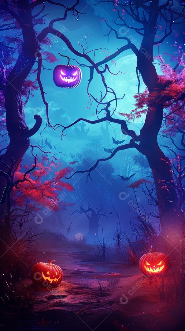 Cenário de halloween com Abóboras sinistras