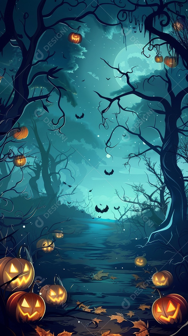 Cenário de halloween com Abóboras sinistras