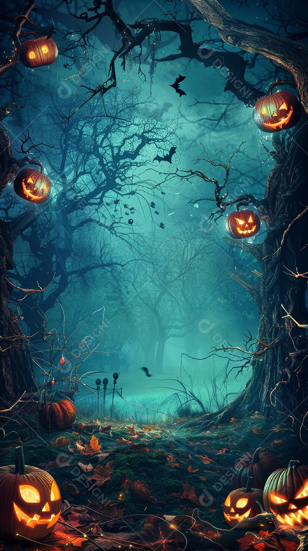 Cenário de halloween com Abóboras sinistras