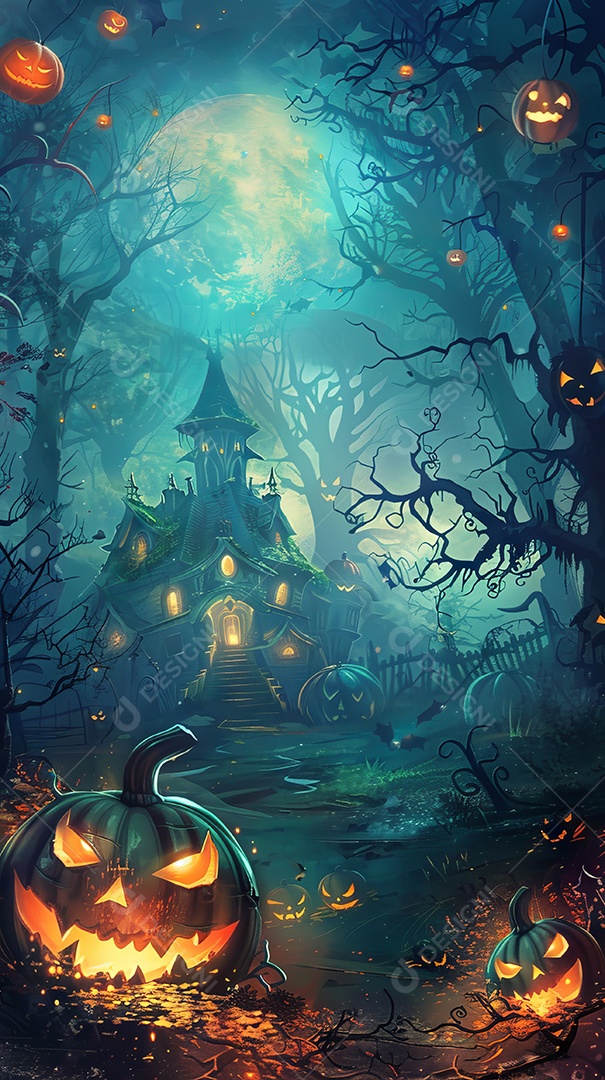 Cenário de halloween com Abóboras sinistras