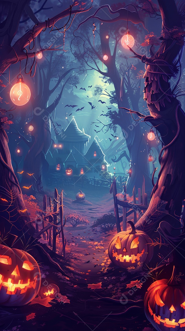 Cenário de halloween com Abóboras sinistras